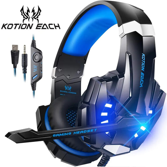 KOTION EACH Gaming Headset Casque Deep Bass Stereo Game Headphone with Microphone LED Light for PS4 Laptop PC Gamer