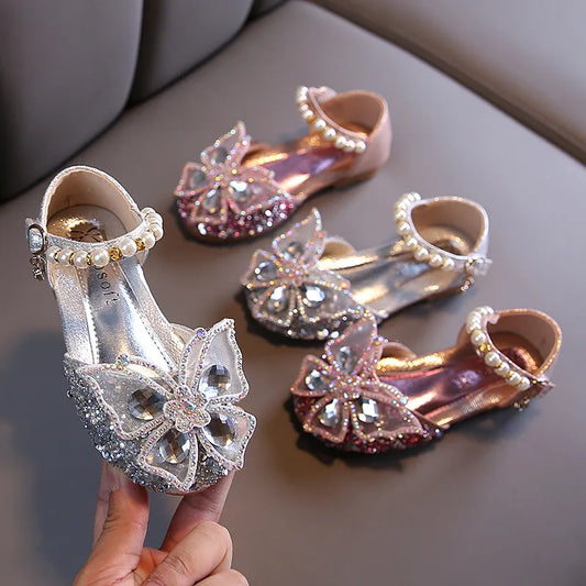 Girls Sequin Lace Bow Kids Shoes Girls Cute Pearl Princess Dance Single Casual Shoe 2020 New Children's Party Wedding Shoes