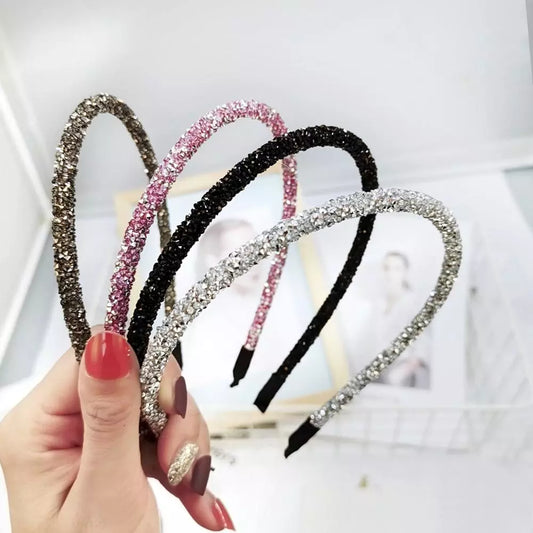 Fashion Korea Crystal Soft Headband for Women Rhinestone Hairband Beads Bezel Girls Hair Accessories Simple Headwear