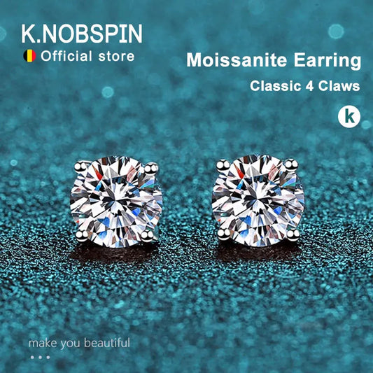 KNOBSPIN 2.0ct Moissanite Earrings for Women Lab Grown Diamond Ear Studs 925 Sterling Silver Fine Jewelry Gift