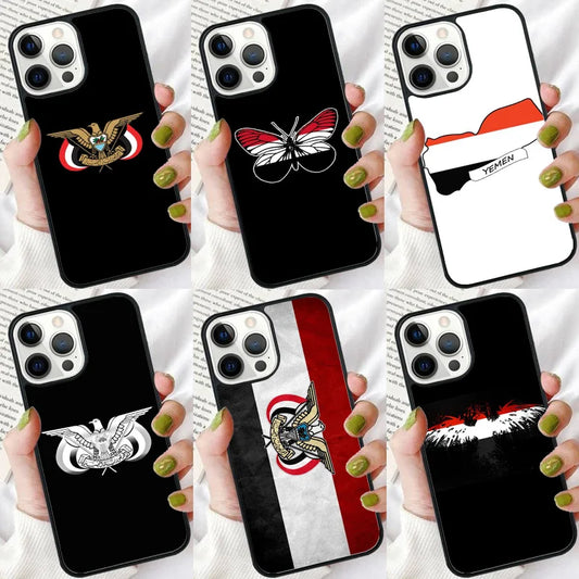 Yemen Flag Coat of Arms Phone Case For iphone SE2020 15 14 6 7 8 plus XR XS 11 12 13 Pro max Soft Bumper Shell Cover coque