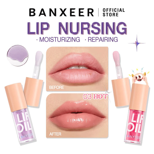 BANXEER Lip Oil Lip Gloss Moisturizing Fruit Flavoured Plumper Non-Sticky Long Lasting Repairing Primer Lip Balm Care Cosmetics