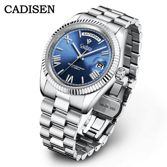 CADISEN Men's Mechanical Watches Luxury Meteorite Dial Automatic Watch For Men Week 100M Japan MIYOTA 8285 Movement Clock Man