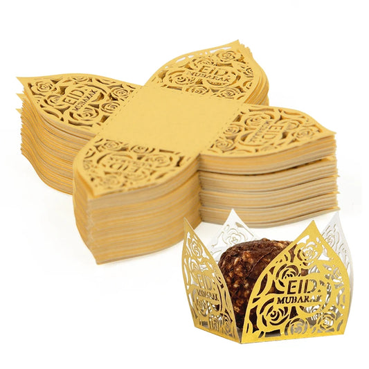 10-50Pcs Eid Mubarak Decoration Chocolate Wrappers Paper Candy Food Tray Box Ramadan Kareem Islamic Muslim Party Supplies 2024