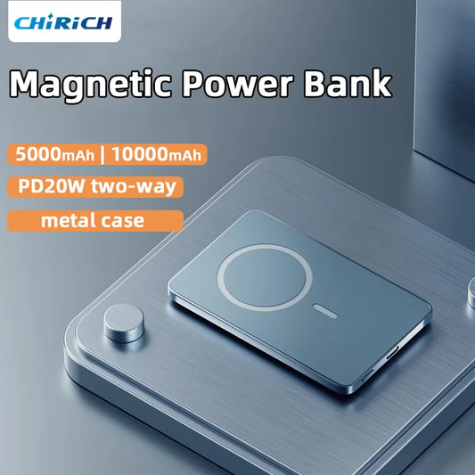 Magnetic Wireless Power Bank 10000mAh Portable Fast Charger External Spare Battery Metal Case Slim Powerbank For Magsafe iPhone