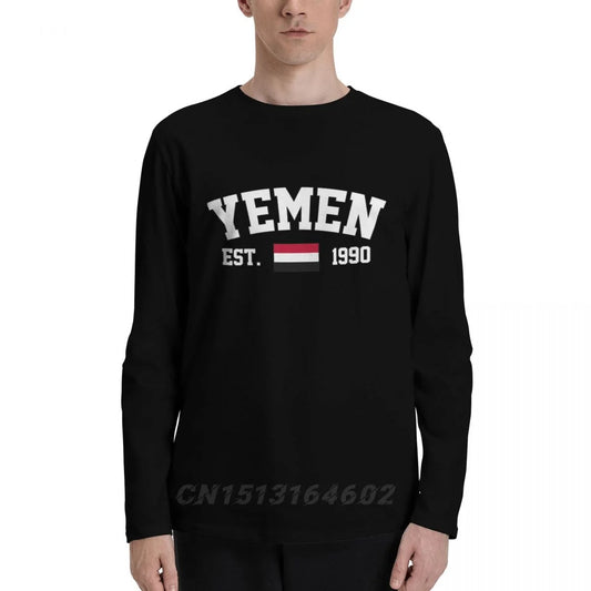 100% Cotton Yemen Flag With EST. Year Long Sleeve Autumn T shirts Men Women Unisex Clothing LS T-Shirt Tops Tees