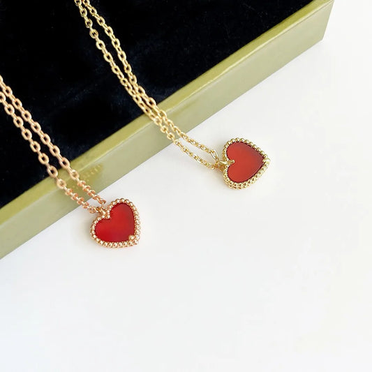 Hot Selling Rose Gold Red Chalcedony Carnelian Love Heart-shaped Pendant Women Fashion Necklace Luxury Brand Jewelry Party Gifts