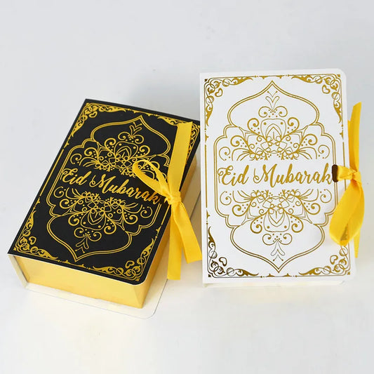 5Pcs Book Shape Eid Mubarak Chocolate Candy Boxes Ramadan Decor Gift Packaging Box 2024 Islamic Muslim Festival Party Supplies